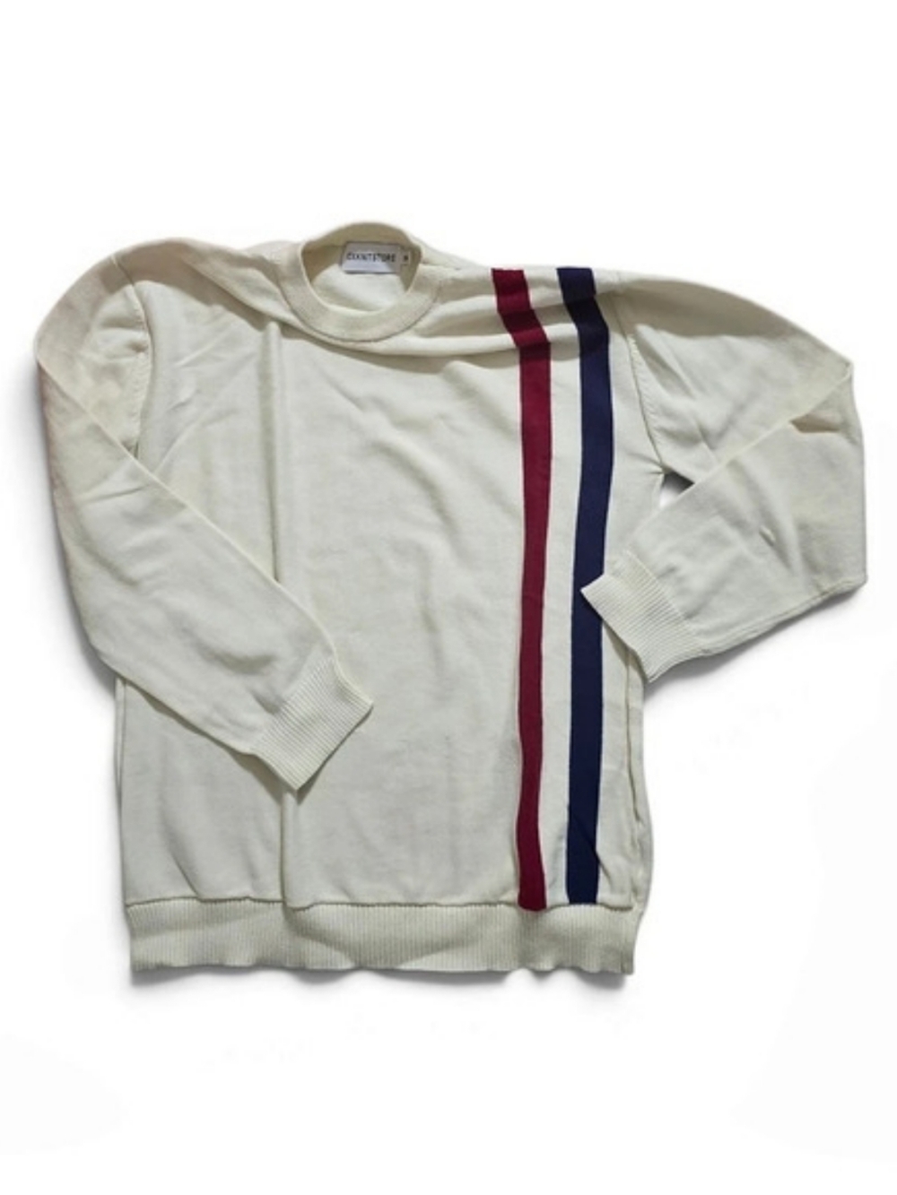 OXKNITSTORE Color Block Crewneck Sweater in White & Red Size Medium